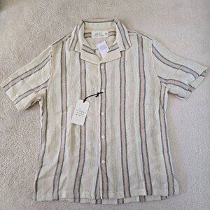 NWT Abercrombie & Fitch Men’s Camp Collar Linen Blend Textured Shirt, XS